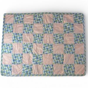 Handmade Cotton Calico Print Peach and Blue Patchwork Baby Quilt